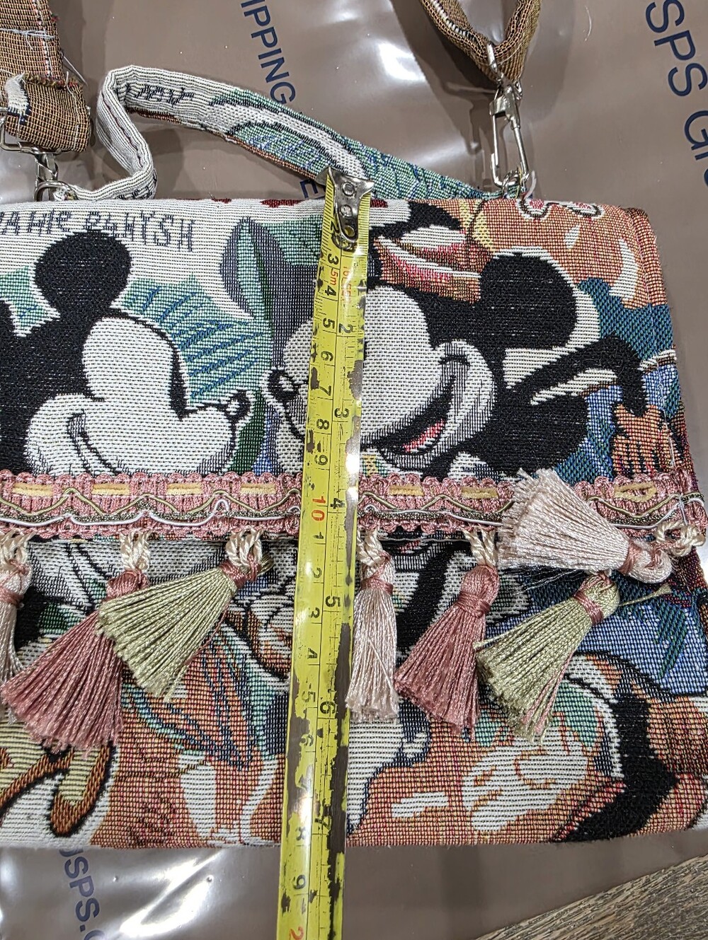 Disney Tapestry Crossbody Shoulder Bag Tapestry Woven Mickey Minnie Mouse 7x8 - Picture 13 of 16
